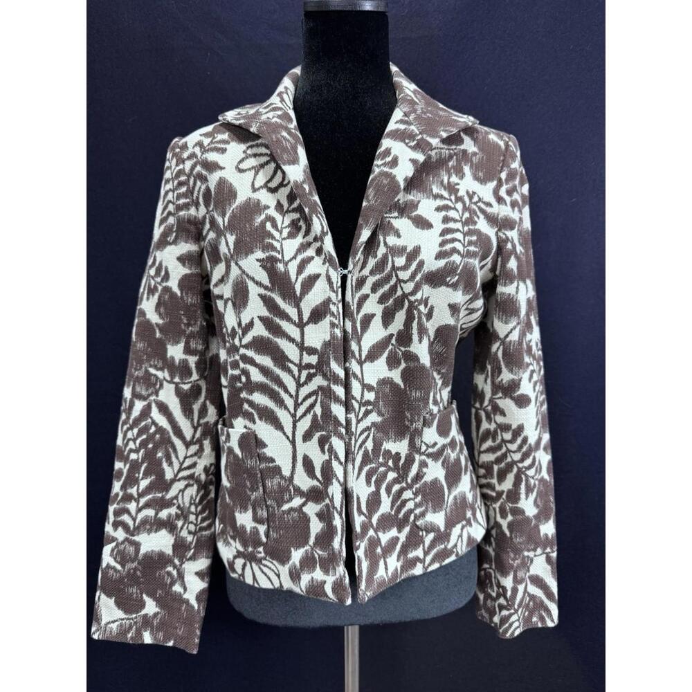 VTG Jones Wear Women’s Blazer Cotton Brown Floral Business Old Money Chic Sz 8